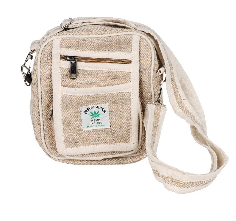 Himalayan Hemp Natural Herringbone Weave Crossbody Or Belt Bag | 8"x7.5"