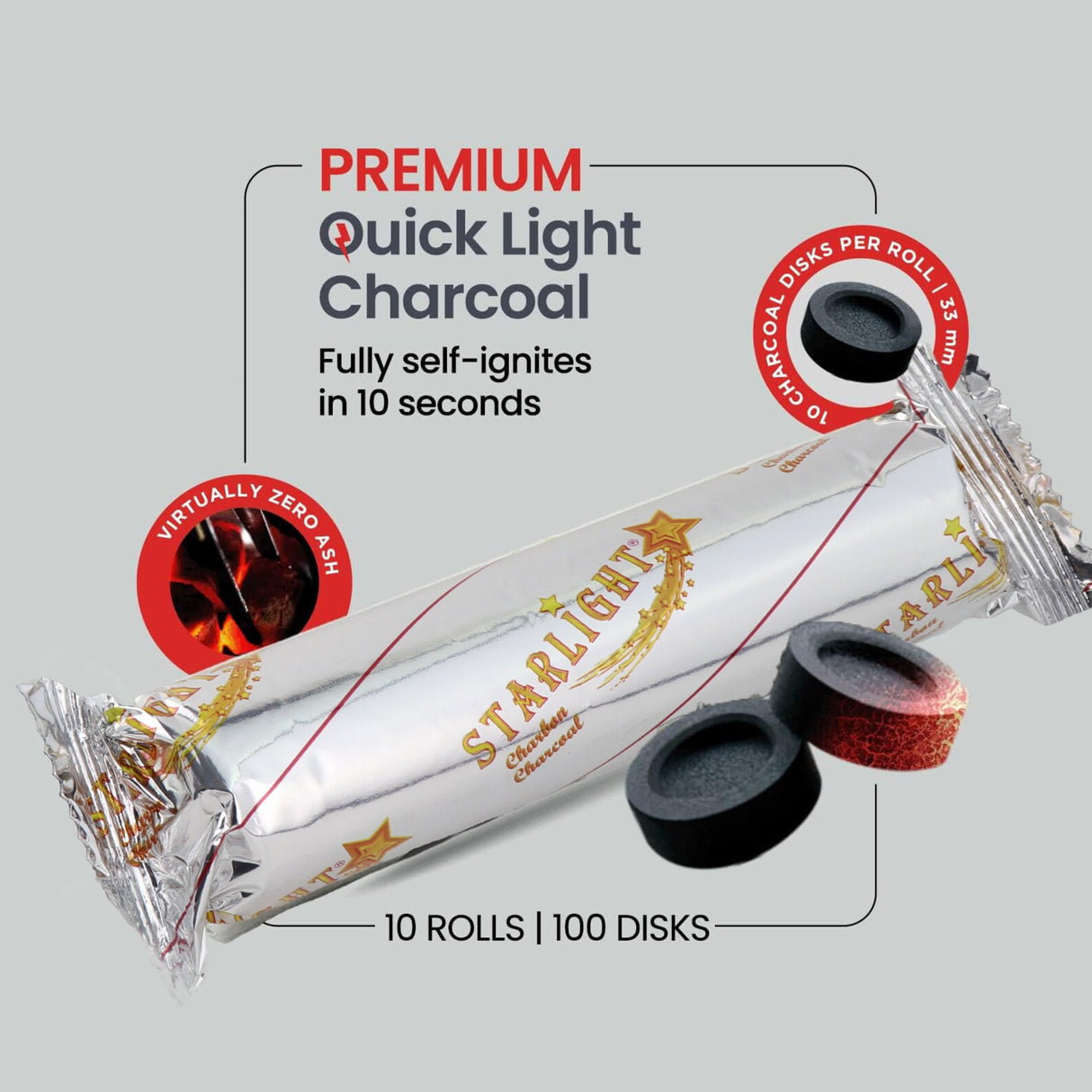 Starlight Instant Light charcoal Tablets 10 Count 40mm