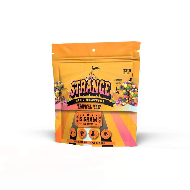 Strange Magic Mushrooms Clusters Tropical Trip Gummies 6 Grams Per Bag Multicolor Candy Snack Bold Flavor
