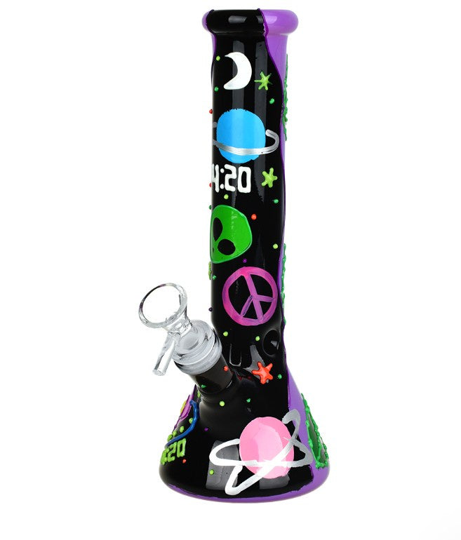 420 Beam Me Up Glow In The Dark Glass Beaker Water Pipe | 9.5" | 14mm F