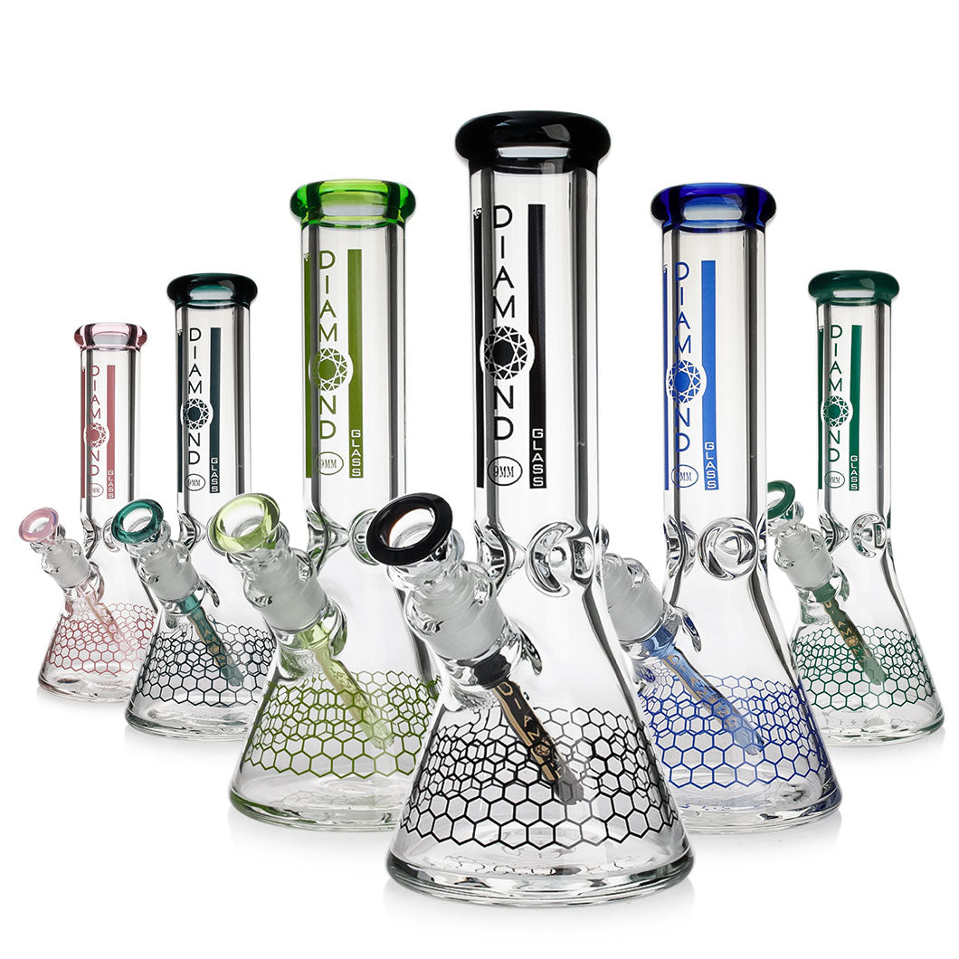 9mm Super Thick 12" Beaker Bong Bee-Hive Edition by Diamond Glass