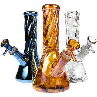 Glass House 8" Iridescent Twisted Beaker Bong - Rainbow