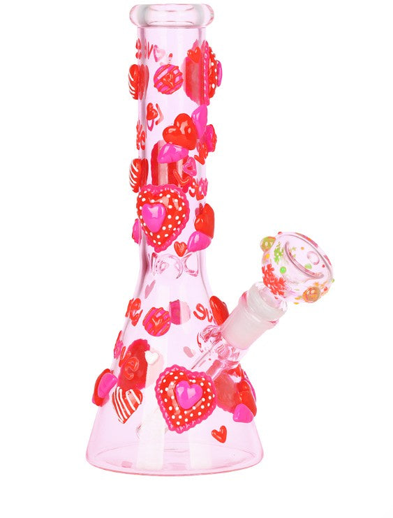 Hearts in Hearts Beaker Glass Water Pipe | 10" | 14mm F